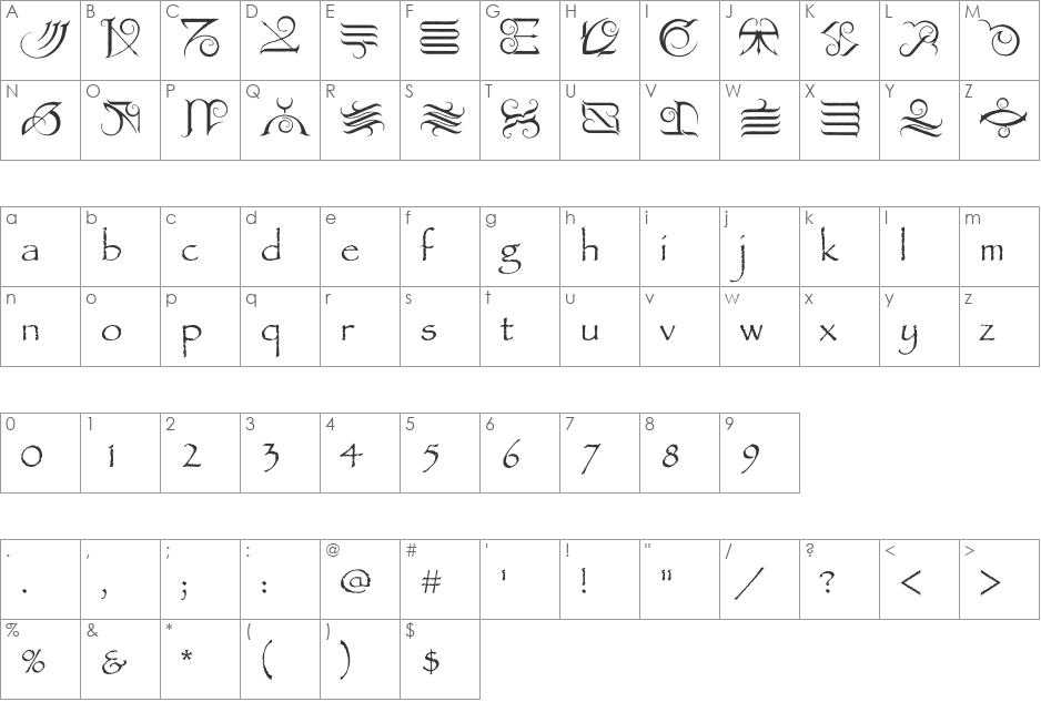 Runes font character map preview
