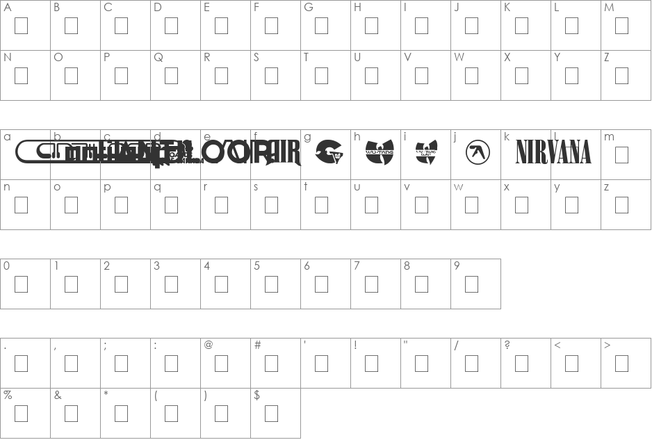 Bands & Artists font character map preview