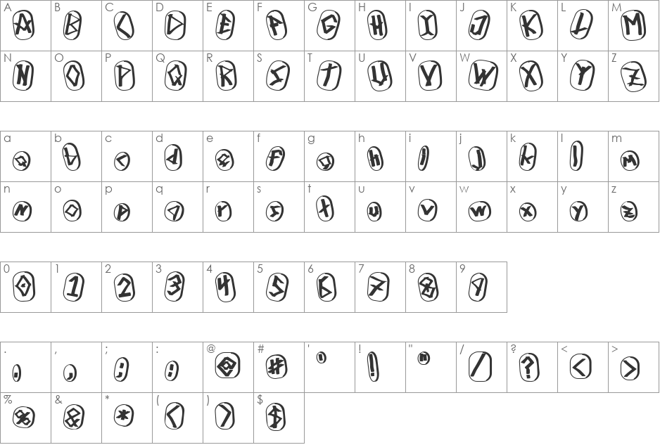Runez of Omega Three font character map preview