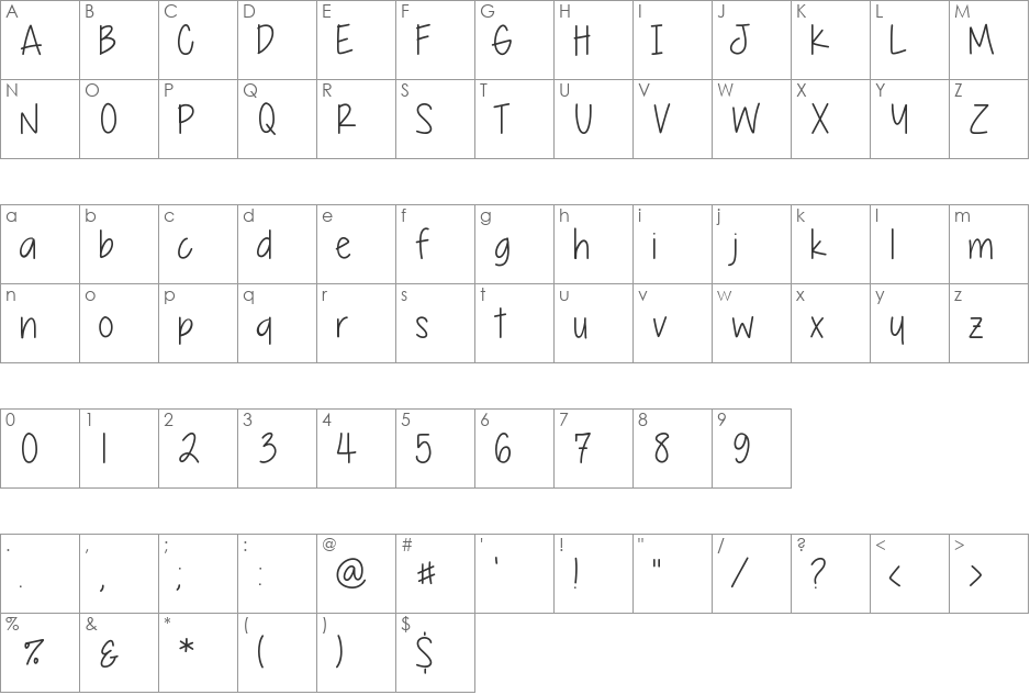 Runningforacause font character map preview