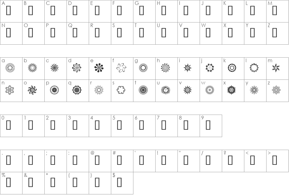 runningNcircles font character map preview