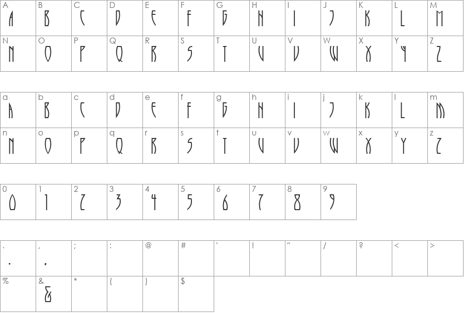 RunyTunes font character map preview