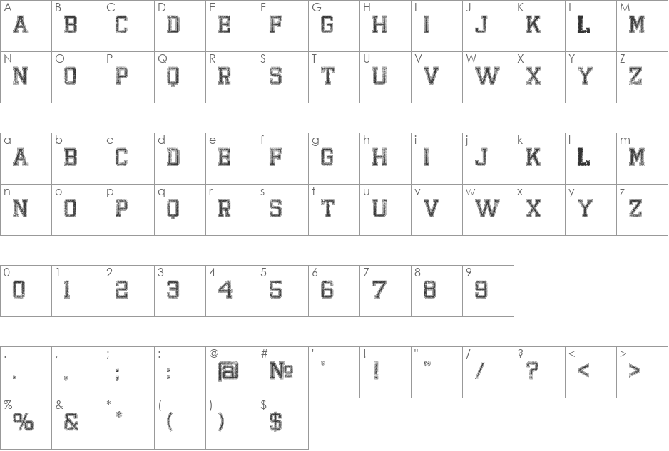 Bandung Hardcore GP font character map preview