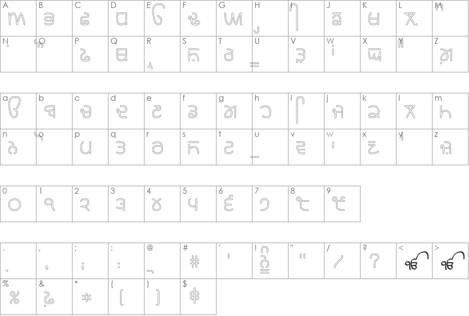 Rupe Outline 5 Medium font character map preview