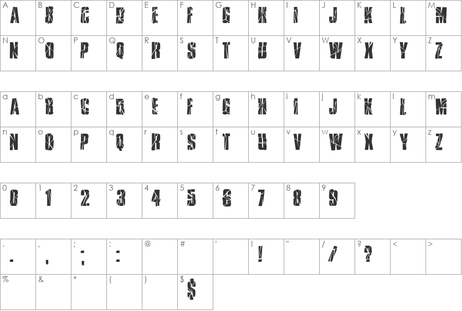 RupturedSans font character map preview