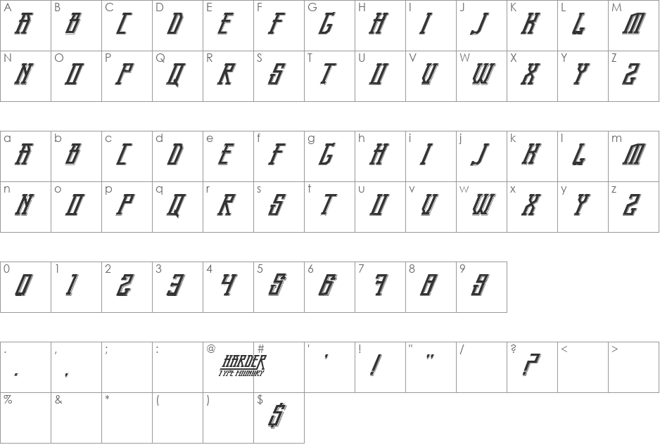 Bandung Pride font character map preview