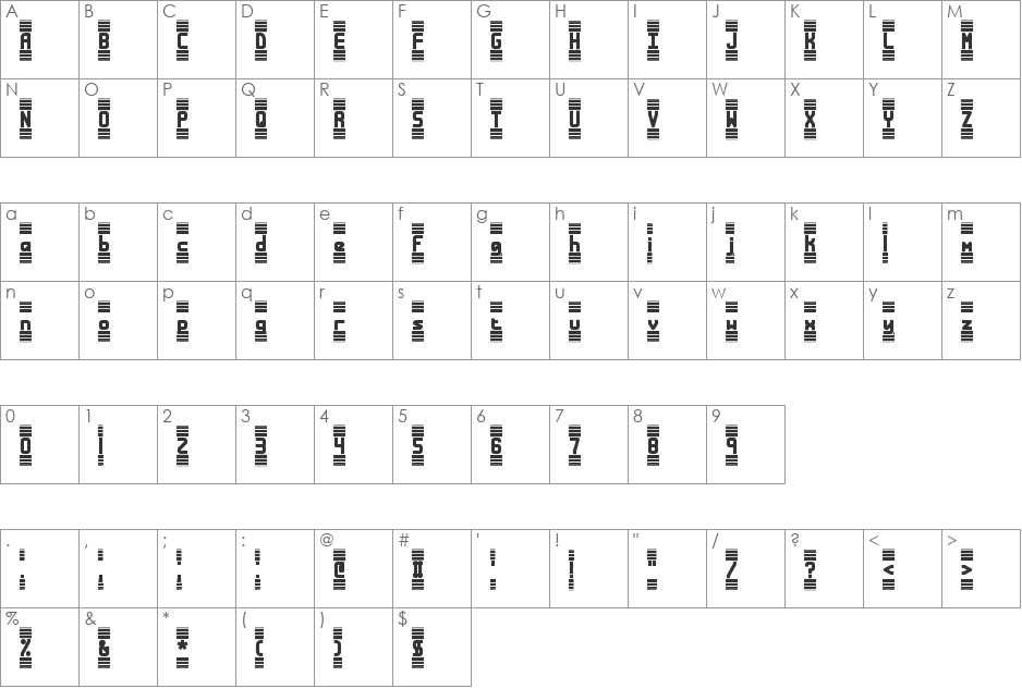 Bandwidth (BRK) font character map preview