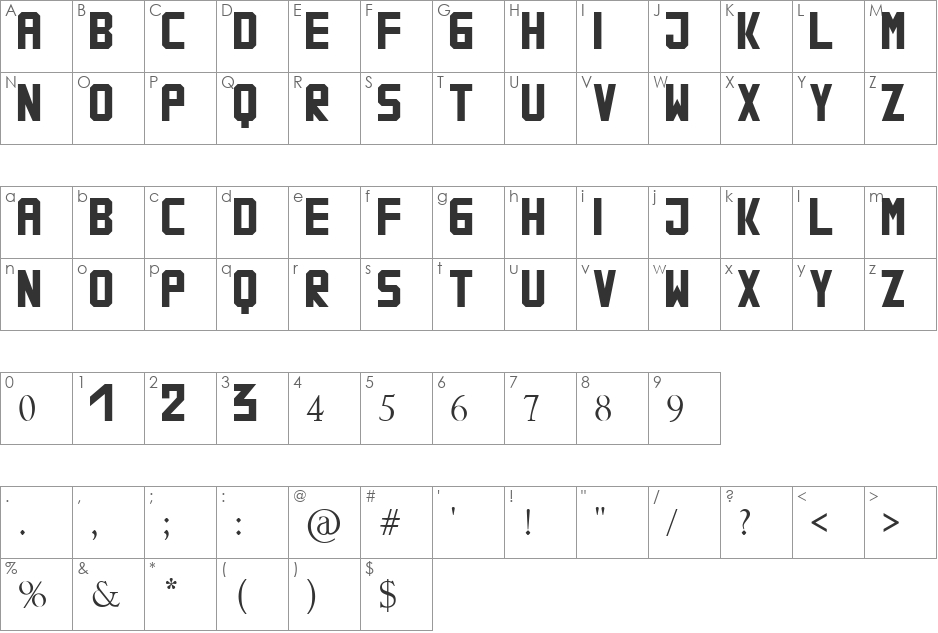 Russian font character map preview