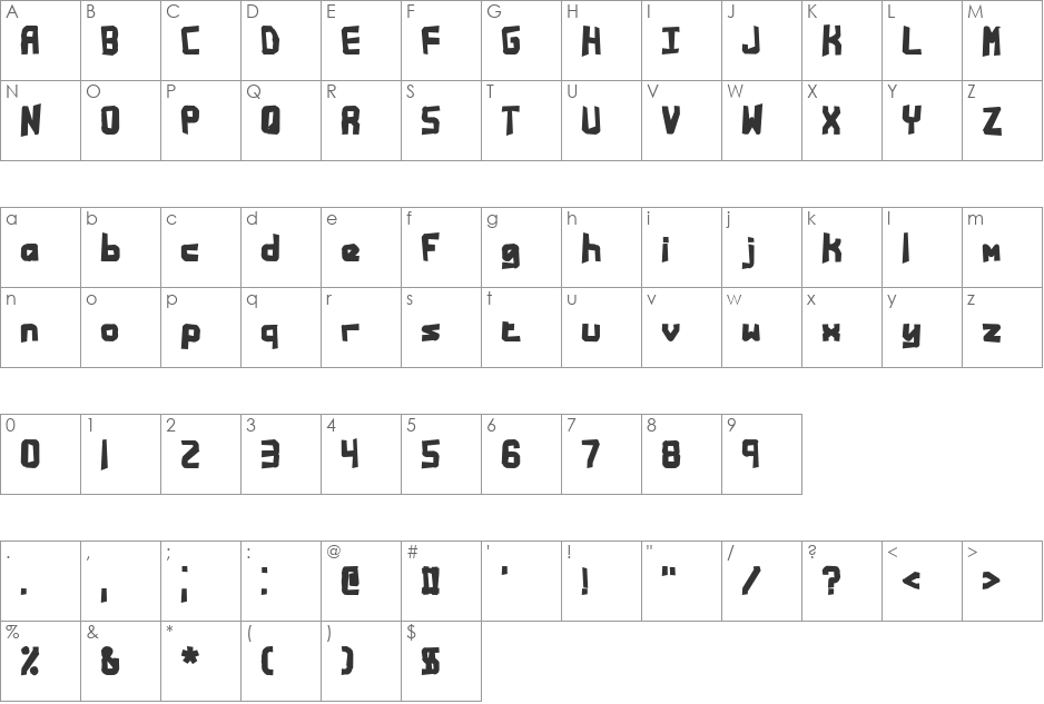 Bandwidth Bandmess BRK font character map preview