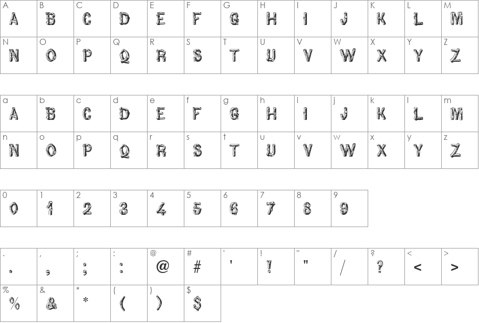 Rustic font character map preview