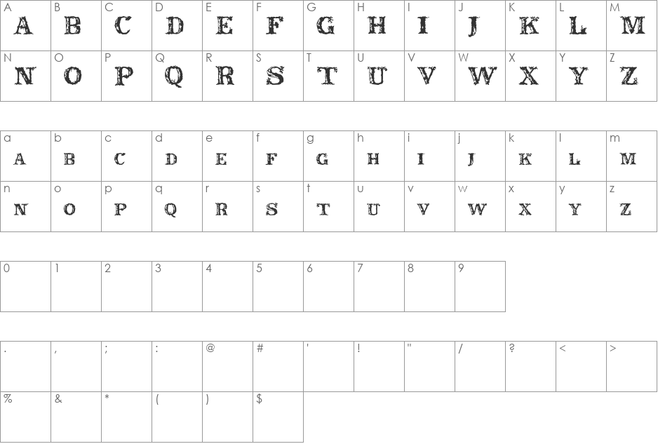 Rustic font character map preview
