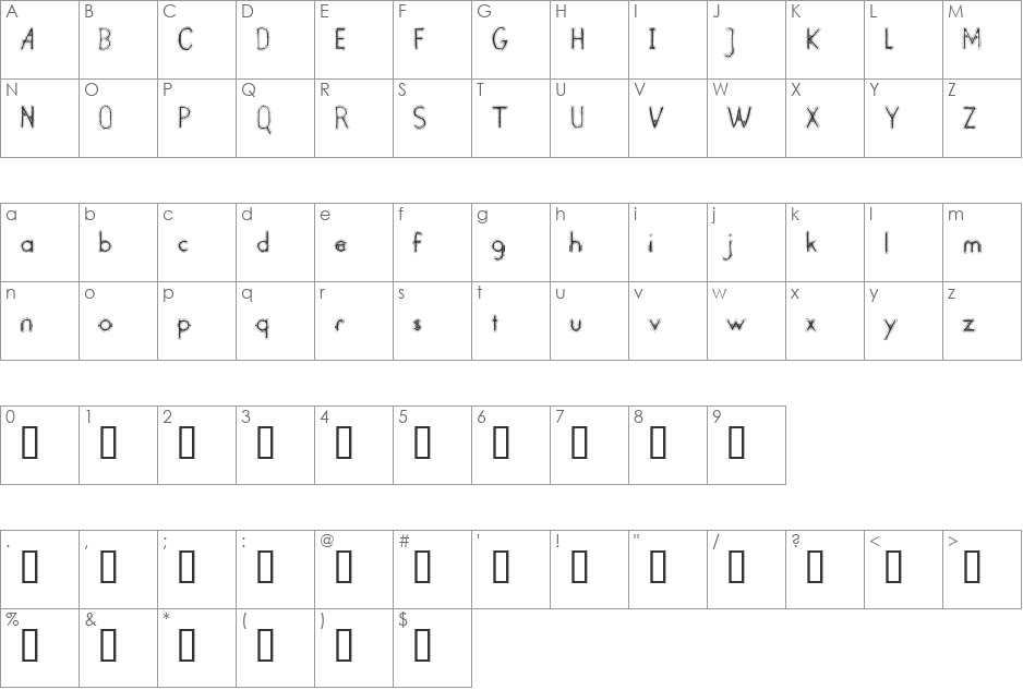 Rustic Laminate font character map preview