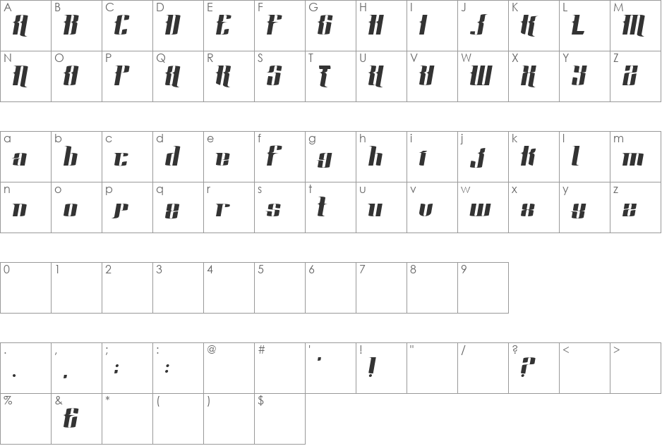 Rustico font character map preview