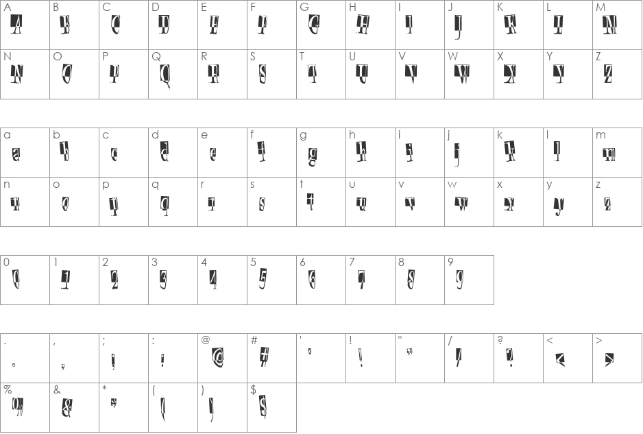 RusticRetroHeaders font character map preview