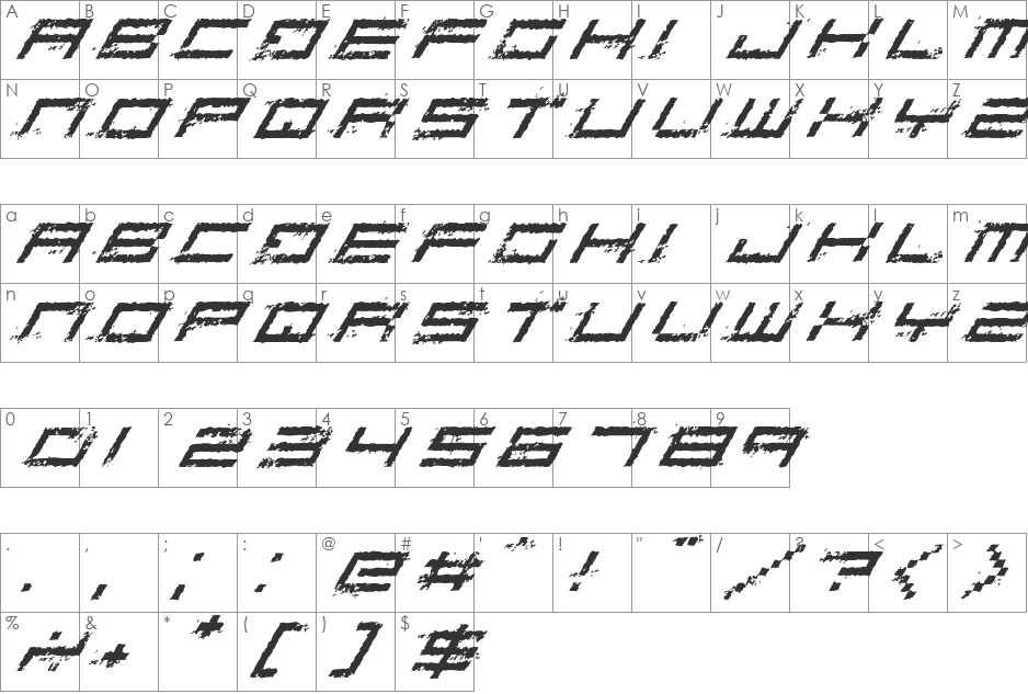 Rusting Robotica font character map preview