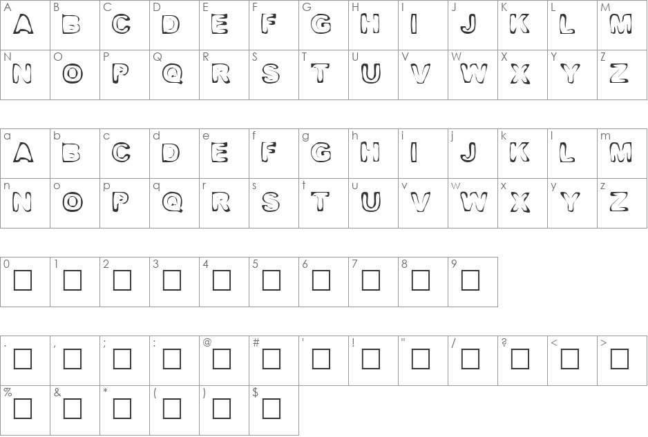 Rusty font character map preview