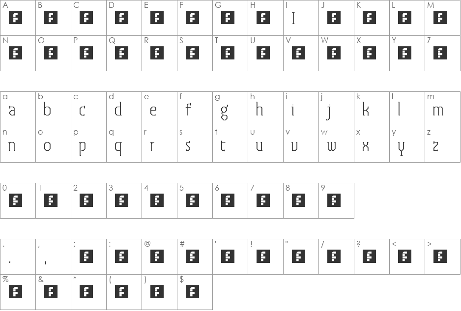 rusty blades font character map preview