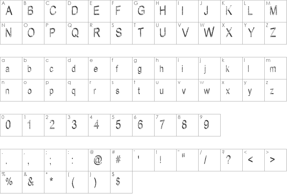 Rusty Sign font character map preview