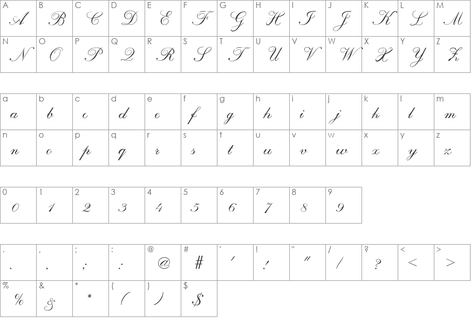 RuthBecker font character map preview