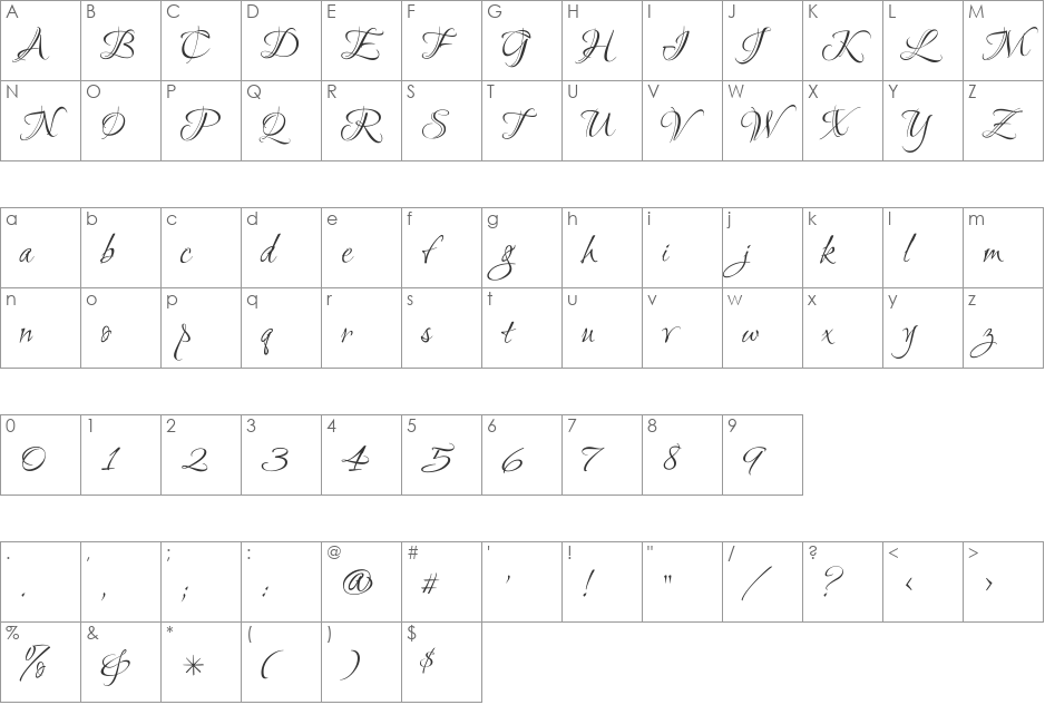 Ruthie font character map preview