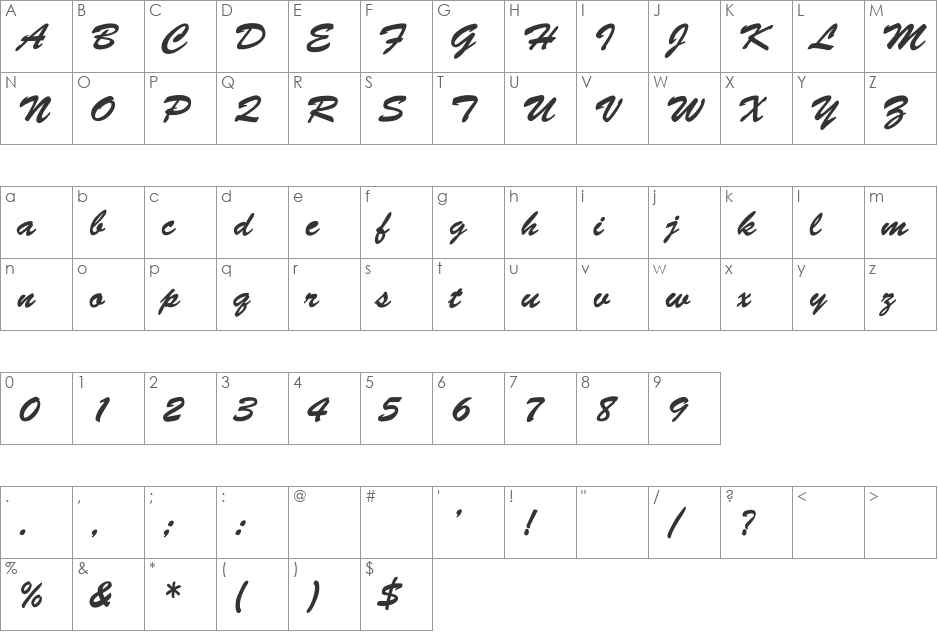 Banff-Normal font character map preview