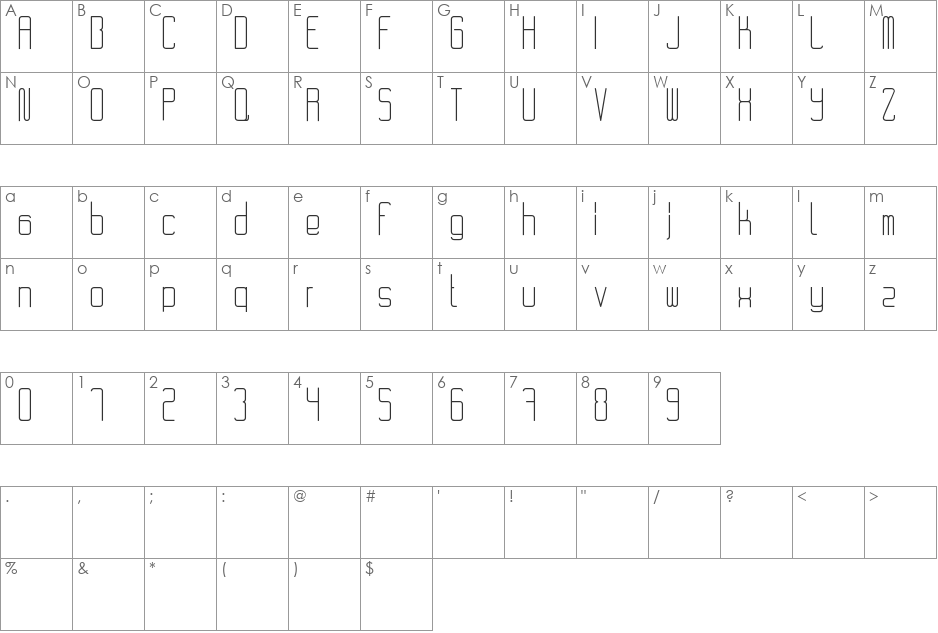 RvD_CODE28 font character map preview