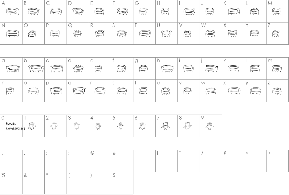 RvD_THUMBSUCKERS font character map preview