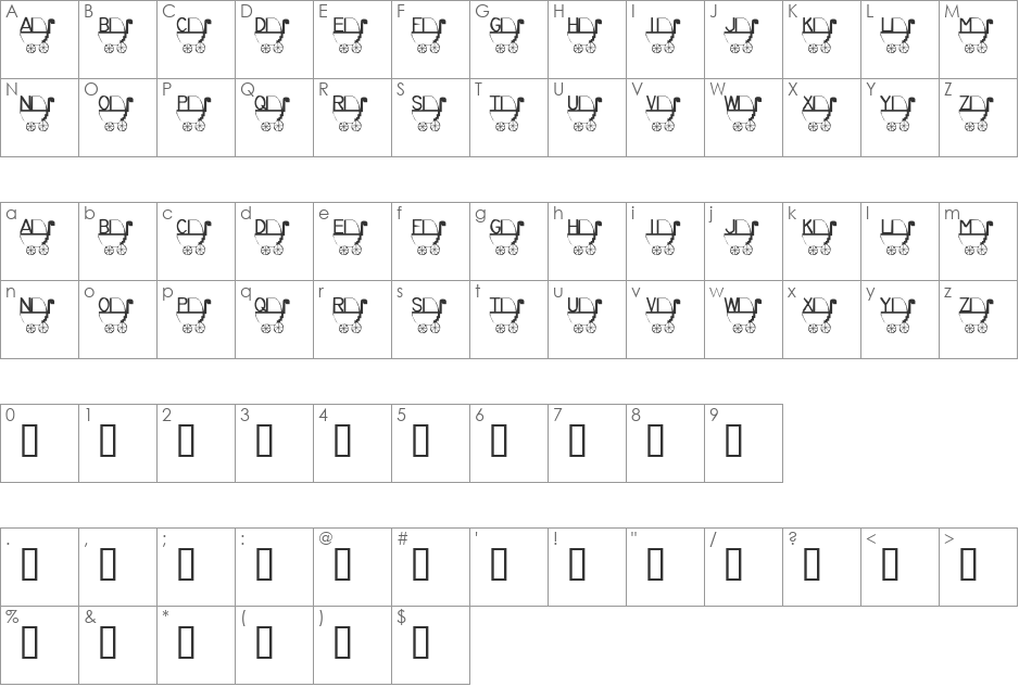 Rykers Pram font character map preview