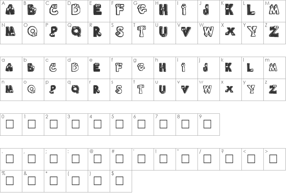 Ryp childA font character map preview