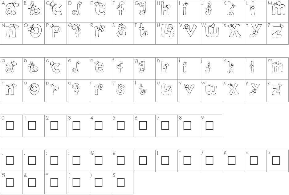 Ryp childC font character map preview