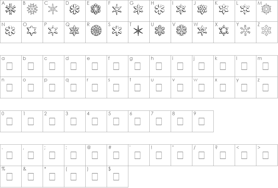 ryp_sflake2 font character map preview