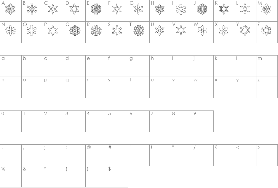 ryp_sflake3 font character map preview