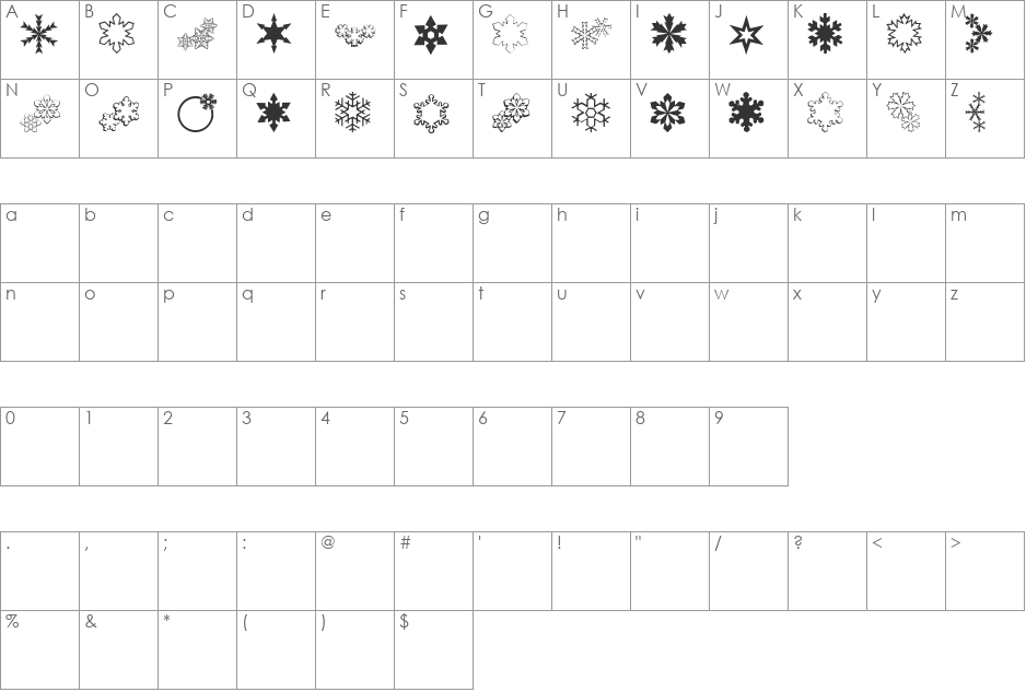 ryp_sflake4 font character map preview