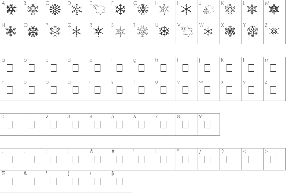 ryp_sflake7 font character map preview