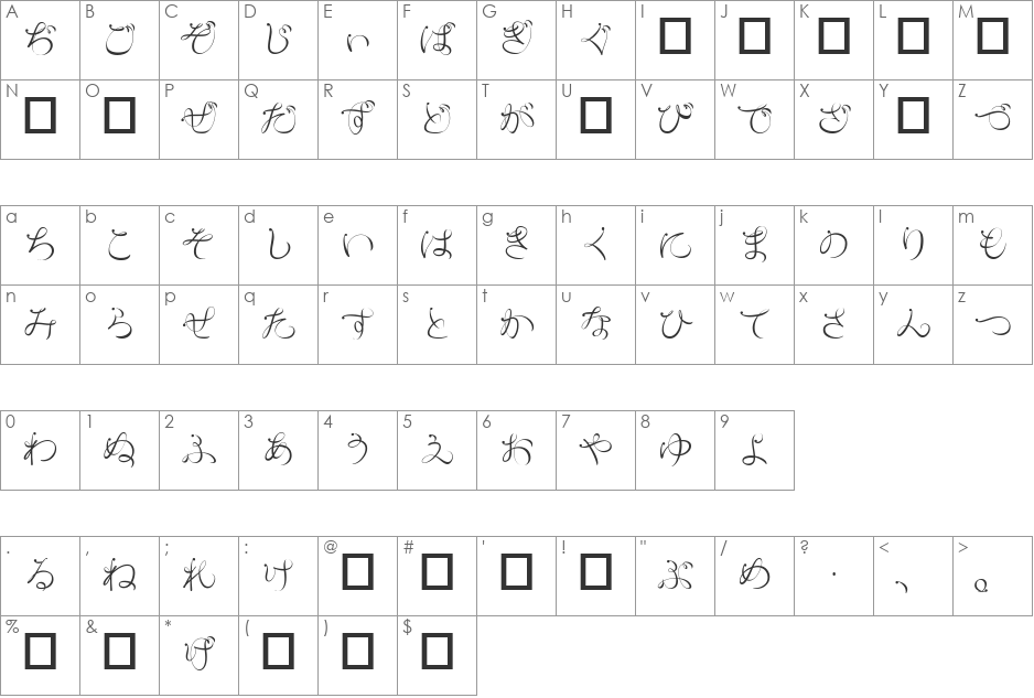 RyusenKat font character map preview