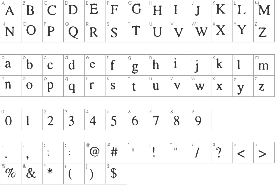 SA Cinta font character map preview