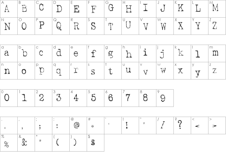 SA Inkspot font character map preview