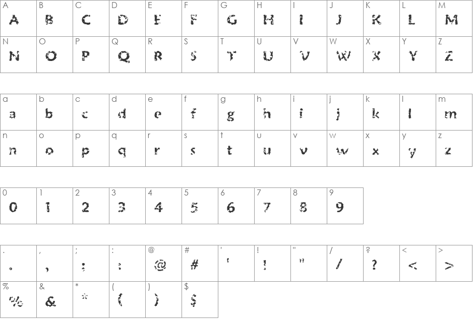 SA-Eroded Heart font character map preview