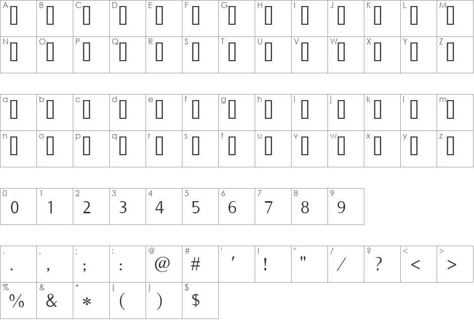 Saab font character map preview