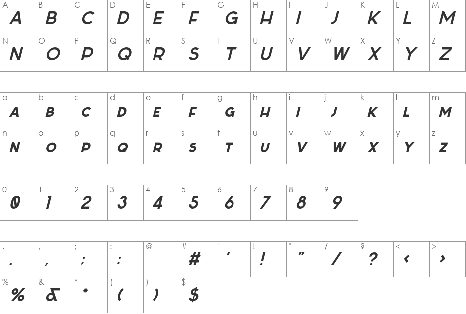 Sabado font character map preview