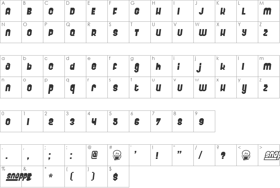 Sabadoo font character map preview