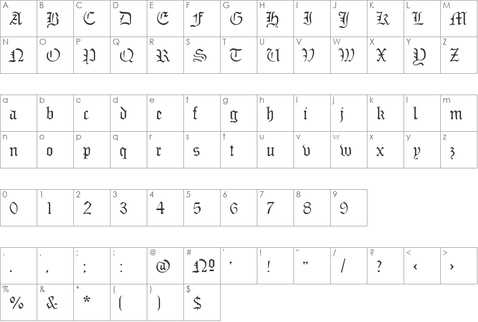 SabbathBlackRegular font character map preview