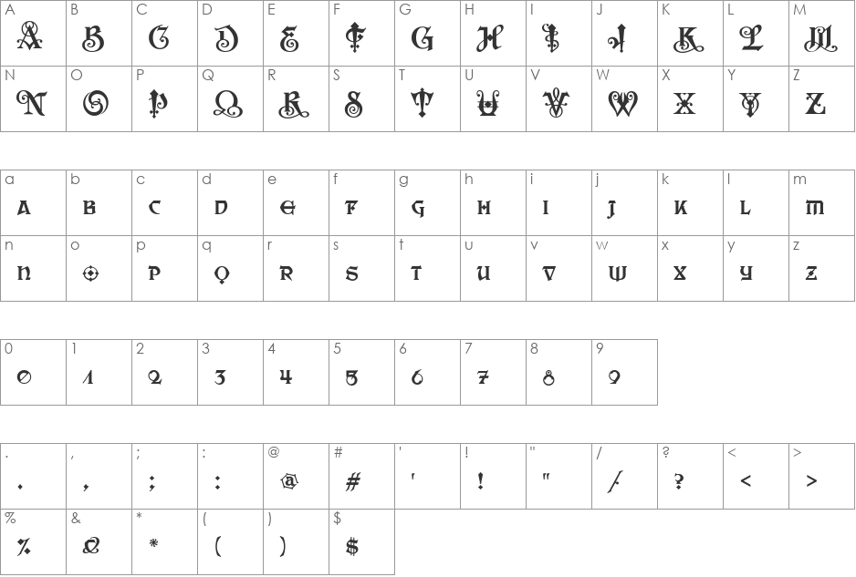 Saber Regular font character map preview