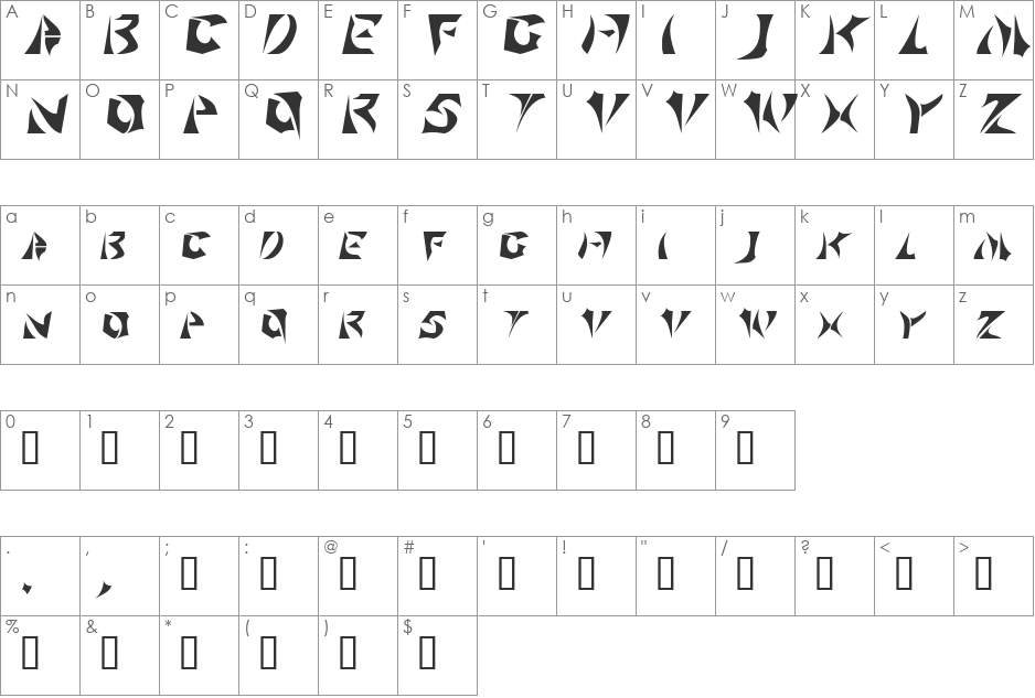 Sabertooth font character map preview