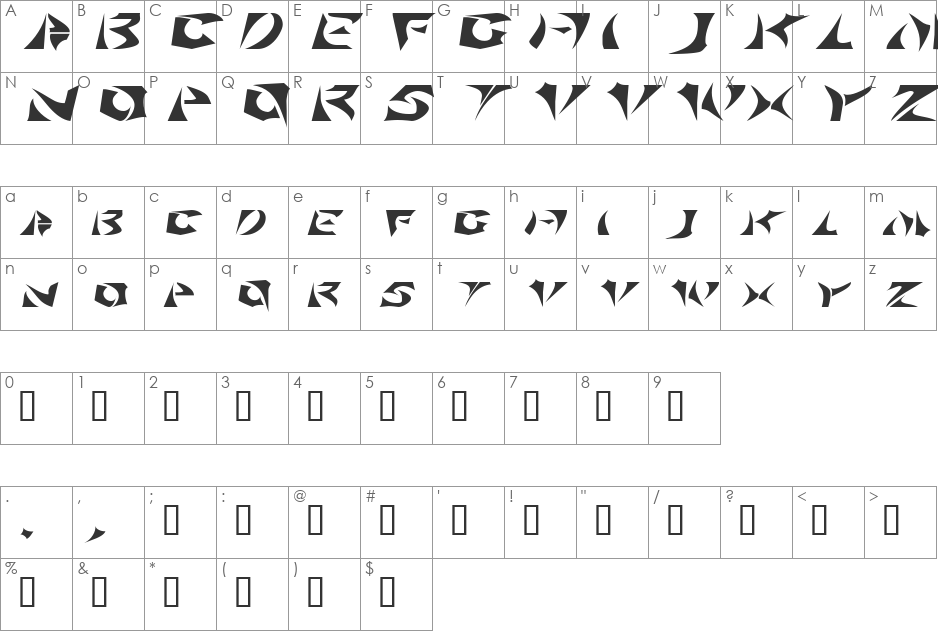 SabertoothExtended font character map preview