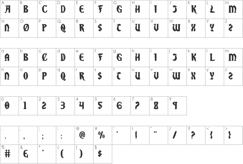 Sable Lion font character map preview