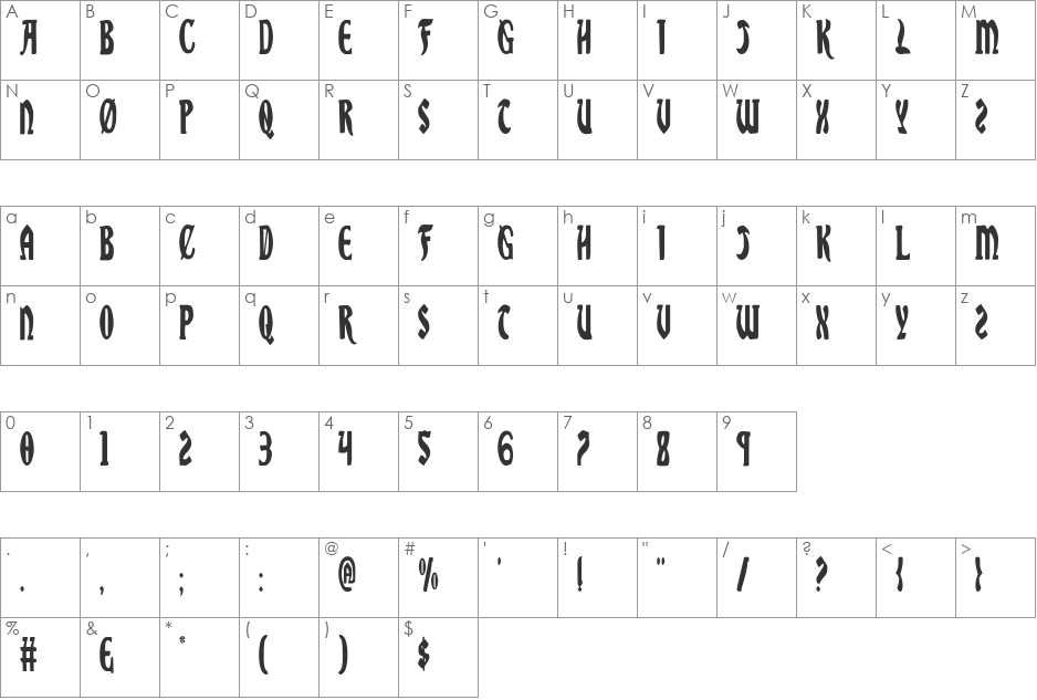 Sable Lion Condensed font character map preview