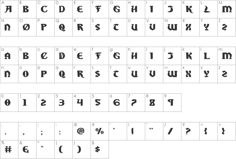 Sable Lion Expanded font character map preview