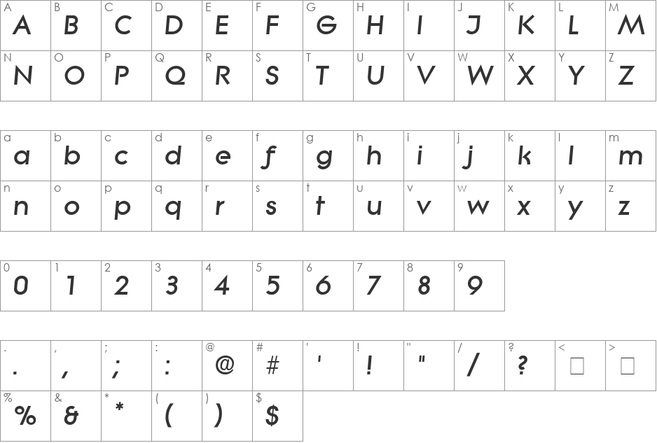 Sabor Display SSi font character map preview