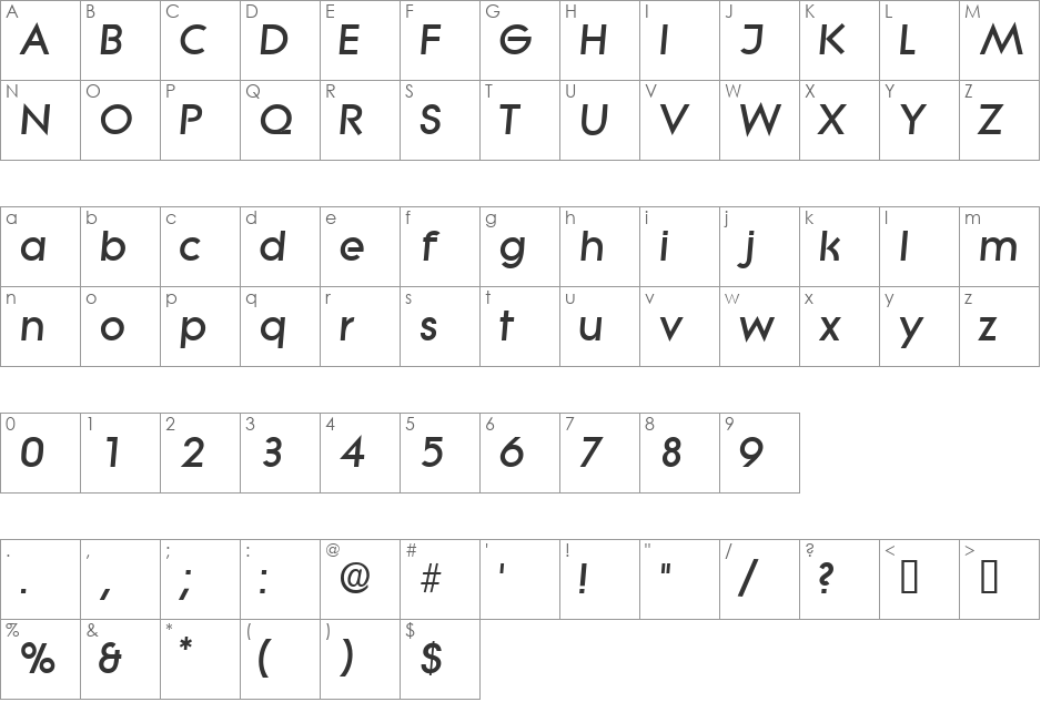 SaborDisplaySSi font character map preview